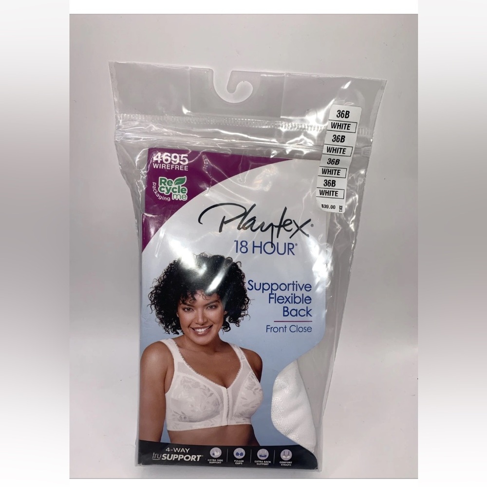 Playtex 4695 White Wire Free Supportive Flexible Back Front Close Bra Size 36B